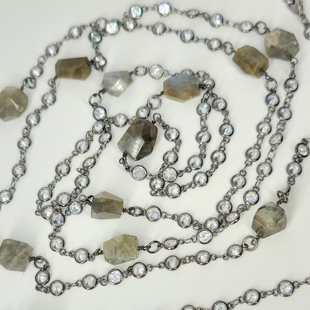 NEW CZ Diamond by the Yard Labradorite Necklace - Picture 3 of 14